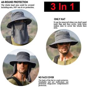 Wide Brim Sun Hat UV Protection Bucket Cap For Hiking Camping Fishing Safari Men (Hat Color: Gray (3 In 1))