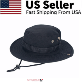 Wide Brim Sun Hat UV Protection Bucket Cap For Hiking Camping Fishing Safari Men (Hat Color: Boonie Black)