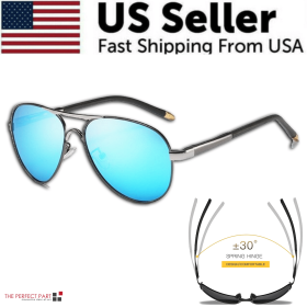 Mens Polarized Pilot Sunglasses Outdoor Driving UV400 Sun Glasses Sport Eyewear (Frame Style: Style 2 - Black W/ Blue Lens)