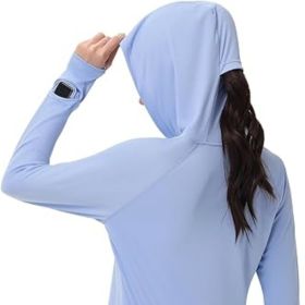 Women's Sun Shirts UPF 50+ UV Protection SPF Long Sleeve Hiking Fishing Running Outdoor Lightweight Quick Dry (Color: Light Blue   Hooded Large)