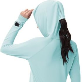 Women's Sun Shirts UPF 50+ UV Protection SPF Long Sleeve Hiking Fishing Running Outdoor Lightweight Quick Dry (Color: Light Green  Hooded Large)