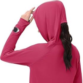 Women's Sun Shirts UPF 50+ UV Protection SPF Long Sleeve Hiking Fishing Running Outdoor Lightweight Quick Dry (Color: Rose Red  Hooded Large)