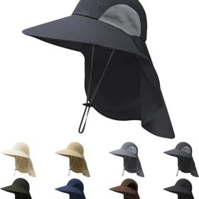 Sun Hats for Men Women with Neck Flap UPF 50+ UV Protection Wide Brim Bucket Hat Safari Hiking Fishing Hats (Color: Darkgray  lightweight)