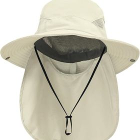 Sun Hats for Men Women with Neck Flap UPF 50+ UV Protection Wide Brim Bucket Hat Safari Hiking Fishing Hats (Color: Beige   neck Flap  Neck Flap)