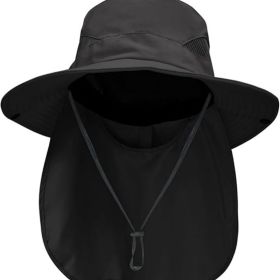 Sun Hats for Men Women with Neck Flap UPF 50+ UV Protection Wide Brim Bucket Hat Safari Hiking Fishing Hats (Color: Black   neck Flap  Neck Flap)