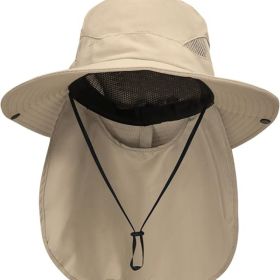 Sun Hats for Men Women with Neck Flap UPF 50+ UV Protection Wide Brim Bucket Hat Safari Hiking Fishing Hats (Color: Khaki  neck Flap  Neck Flap)