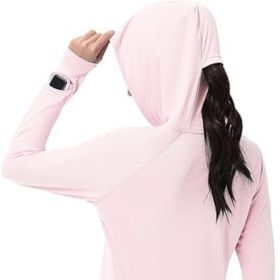 Women's Sun Shirts UPF 50+ UV Protection SPF Long Sleeve Hiking Fishing Running Outdoor Lightweight Quick Dry (Color: Light Pink   Hooded Medium)