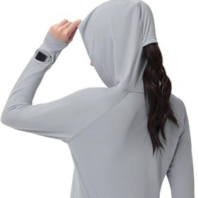 Women's Sun Shirts UPF 50+ UV Protection SPF Long Sleeve Hiking Fishing Running Outdoor Lightweight Quick Dry (Color: Light Grey   Hooded   Medium)